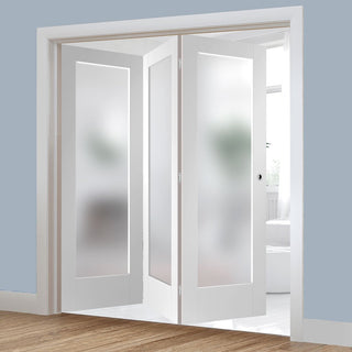 Image: Three Folding Doors & Frame Kit - Pattern 10 Full Pane 3+0 - Obscure Glass - White Primed