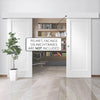 Double Sliding Door & Wall Track - Pattern 10 Style 1 Panel Doors - White Primed
