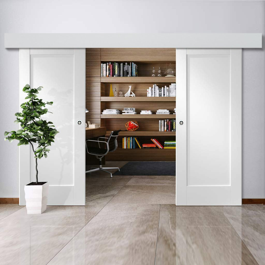 Bespoke Thruslide Surface P10 1P - Sliding Double Door and Track Kit - White Primed