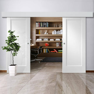 Image: Bespoke Thruslide Surface P10 1P - Sliding Double Door and Track Kit - White Primed