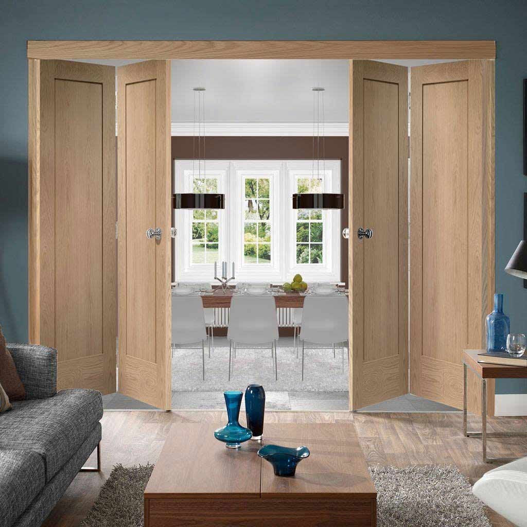 Four Folding Doors & Frame Kit - Pattern 10 Oak 2 Panel 2+2 - Unfinished
