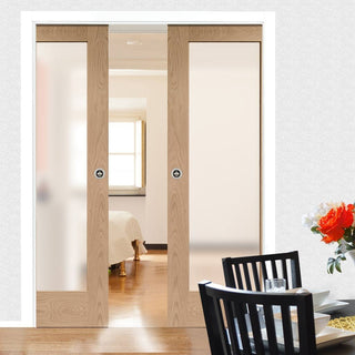 Image: Bespoke Pattern 10 1L Oak Glazed Double Pocket Door - Prefinished