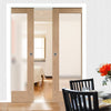 Pattern 10 Oak Shaker Double Evokit Pocket Doors - Frosted Glass - Prefinished