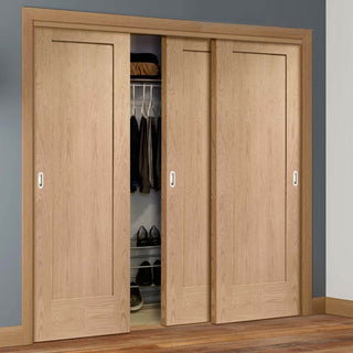 Image: Minimalist Wardrobe Door & Frame Kit - Three Pattern 10 Oak 1 Panel Doors - Unfinished