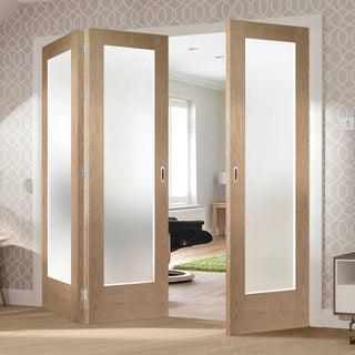 Image: Three Folding Doors & Frame Kit - Pattern 10 Oak Shaker 2+1 - Obscure Glass - Prefinished