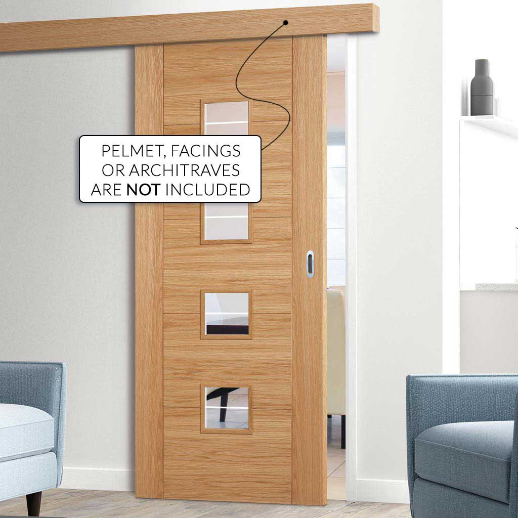 Bespoke Thruslide Surface Vancouver Oak 4LS Door Diamond Lined Clear Glass - Sliding Door and Track Kit - Prefinished