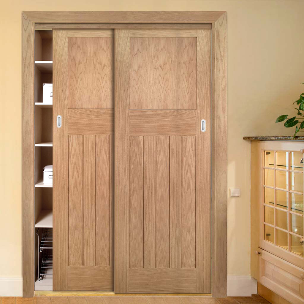 Two Sliding Maximal Wardrobe Doors & Frame Kit - Cambridge Period Oak Door - Unfinished