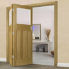 Two Folding Doors & Frame Kit - 1930's Oak Solid 2+0 - Frosted Glass - Unfinished