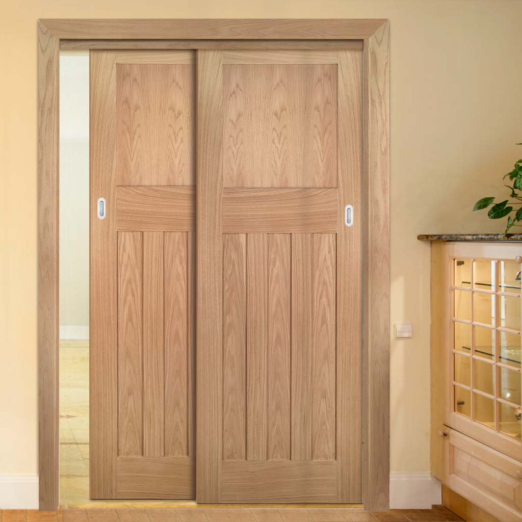 Pass-Easi Two Sliding Doors and Frame Kit - Cambridge Period Oak Door - Unfinished