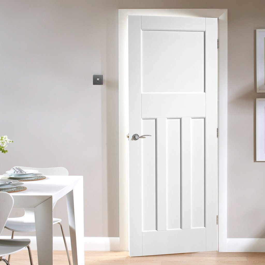 LPD Joinery White Fire Door, DX 30's Shaker Panelled Door - 1/2 Hour Rated - White Primed