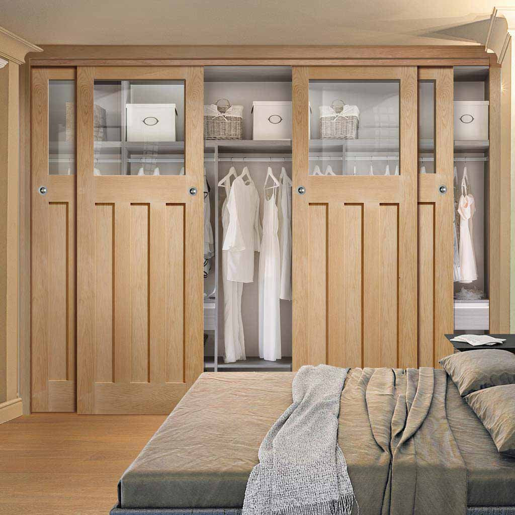 Bespoke Thruslide DX 1930's Oak Glazed 4 Door Wardrobe and Frame Kit - Prefinished