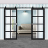 Top Mounted Black Sliding Track & Solid Wood Double Doors - Eco-Urban® Perth 8 Pane Doors DD6318G - Clear Glass - Shadow Black Premium Primed