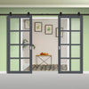 Top Mounted Black Sliding Track & Solid Wood Double Doors - Eco-Urban® Perth 8 Pane Doors DD6318G - Clear Glass - Stormy Grey Premium Primed