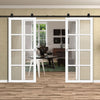 Top Mounted Black Sliding Track & Solid Wood Double Doors - Eco-Urban® Perth 8 Pane Doors DD6318G - Clear Glass - Cloud White Premium Primed