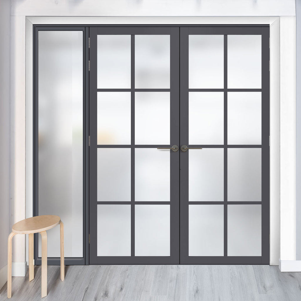 Bespoke Room Divider - Eco-Urban® Perth Door Pair DD6318F - Frosted Glass with Full Glass Side - Premium Primed - Colour & Size Options