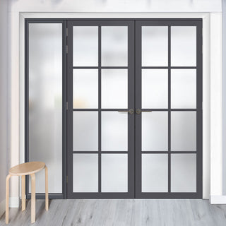 Image: Bespoke Room Divider - Eco-Urban® Perth Door Pair DD6318F - Frosted Glass with Full Glass Side - Premium Primed - Colour & Size Options