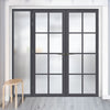 Bespoke Room Divider - Eco-Urban® Perth Door Pair DD6318F - Frosted Glass with Full Glass Side - Premium Primed - Colour & Size Options