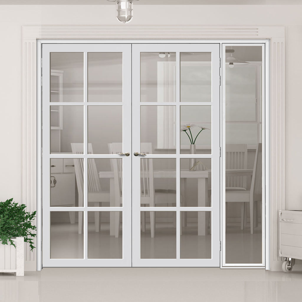 Bespoke Room Divider - Eco-Urban® Perth Door Pair DD6318C - Clear Glass with Full Glass Side - Premium Primed - Colour & Size Options