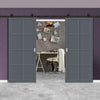 Top Mounted Black Sliding Track & Solid Wood Double Doors - Eco-Urban® Perth 8 Panel Doors DD6318 - Stormy Grey Premium Primed