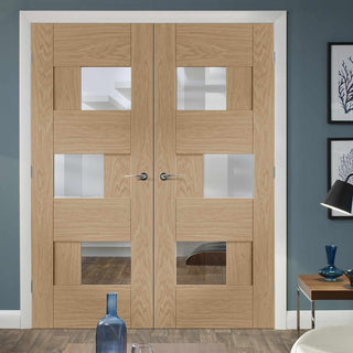 Image: Perugia Oak Panel Door Pair - Clear Glass - Prefinished