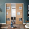 Perugia Oak Panel Double Evokit Pocket Doors - Clear Glass - Prefinished