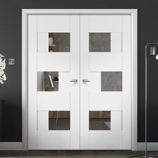 Image: Perugia White Panel Door Pair - Clear Glass - Prefinished