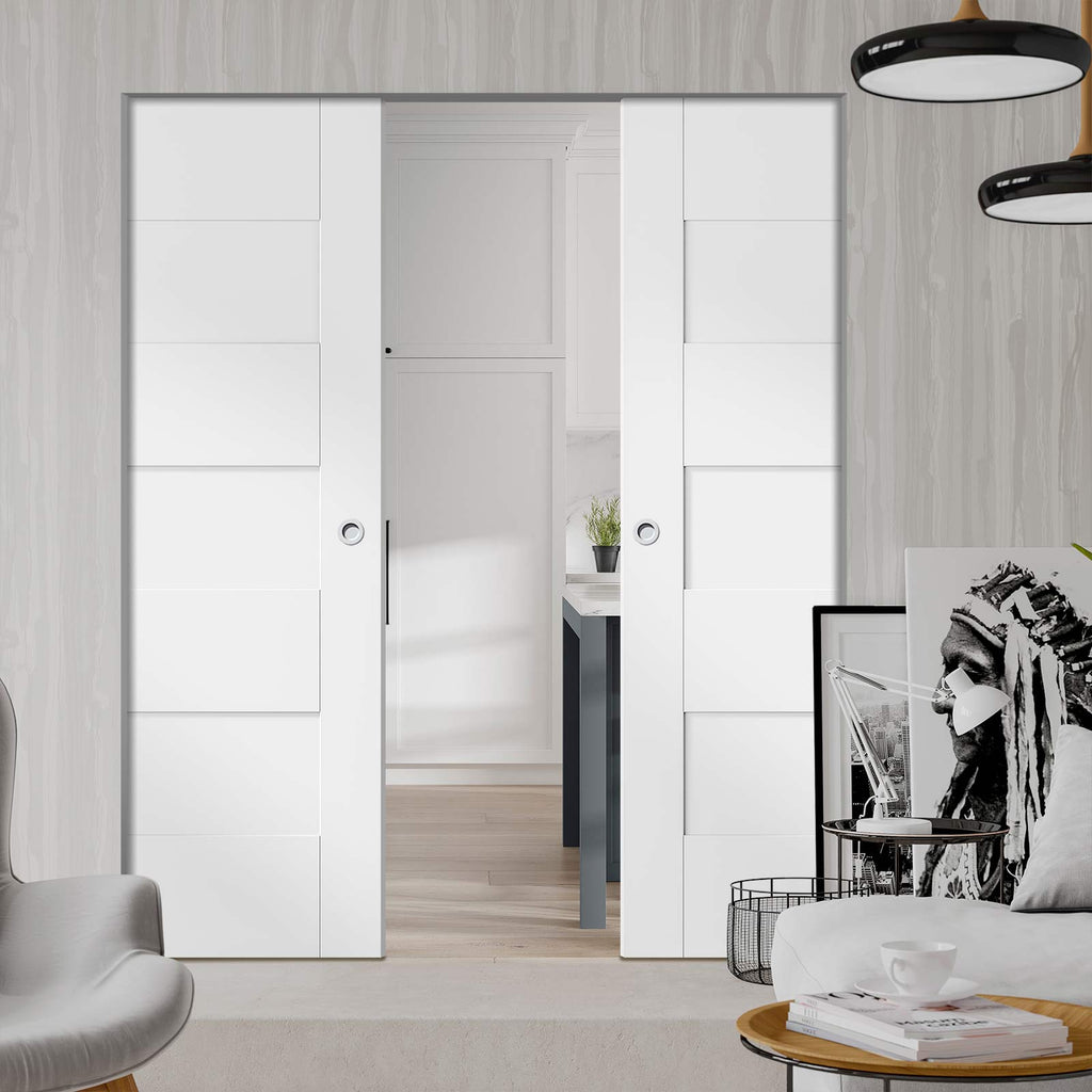 Perugia White Panel Absolute Evokit Double Pocket Door - Prefinished
