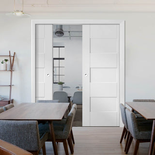 Image: Perugia White Panel Double Evokit Pocket Doors - Prefinished