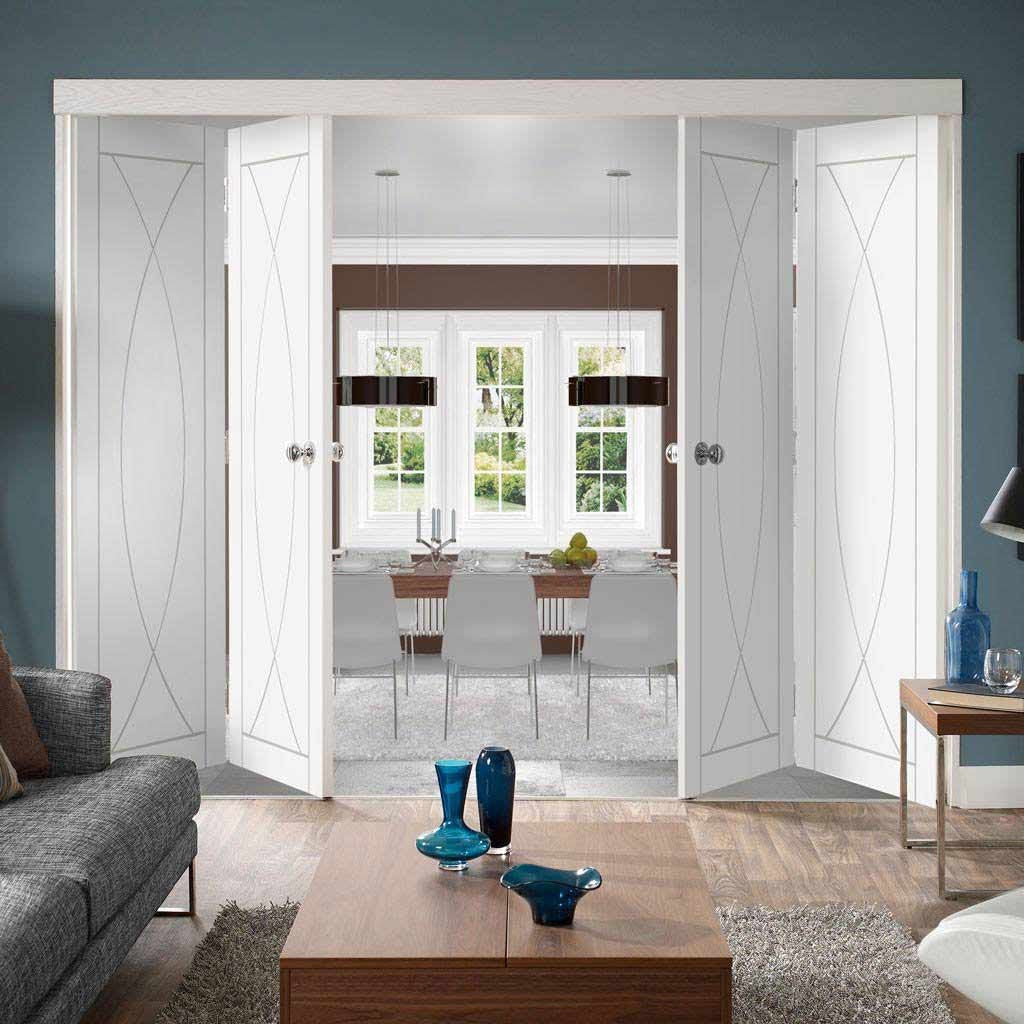 Four Folding Doors & Frame Kit - Pesaro Flush 2+2 - White Primed