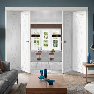 Image: Four Folding Doors & Frame Kit - Pesaro Flush 2+2 - White Primed