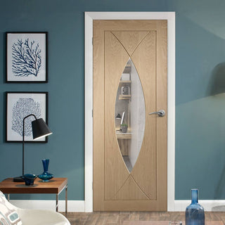 Image: Bespoke Pesaro Oak Fire Door - Clear Glass - 1/2 Hour Fire Rated