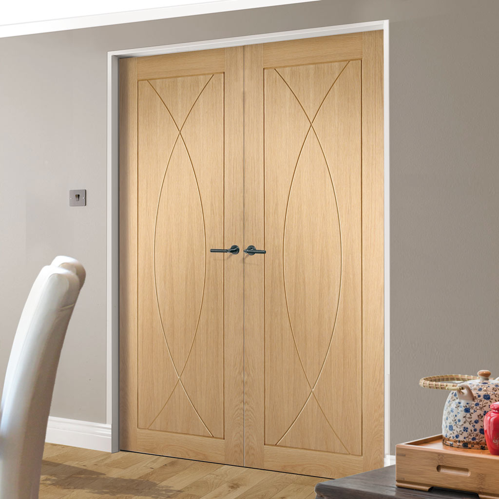 Fire Rated Pesaro Flush Oak Door Pair - 1/2 Hour Fire Rated