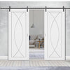 Double Sliding Door & Black Barn Track - Pesaro Flush Door - White Primed