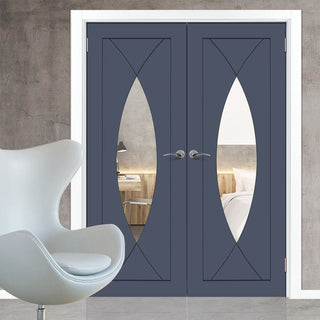 Image: Prefinished Pesaro Flush Door Pair - Clear Glass - Choose Your Colour