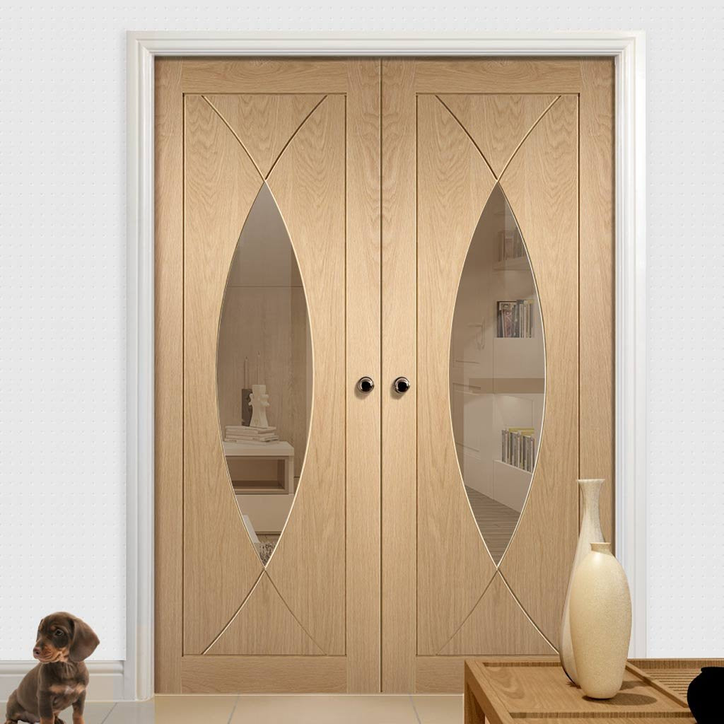 Bespoke Pesaro Oak Glazed Door Pair - Prefinished