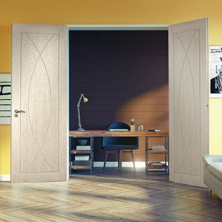 Image: Prefinished Pesaro Oak Flush Door Pair - Choose Your Colour