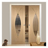 Pesaro Oak Double Evokit Pocket Doors - Clear Glass