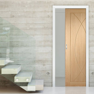 Image: Verona Oak Flush Evokit Pocket Door - 1/2 Hour fire Rated