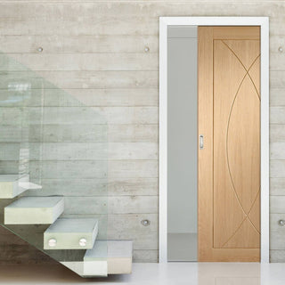 Image: Pesaro Oak Flush Single Evokit Pocket Door