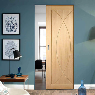 Image: Bespoke Pesaro Oak Flush Single Frameless Pocket Door - Prefinished