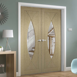 Image: Prefinished Bespoke Pesaro Oak Glazed Door Pair - Choose Your Colour