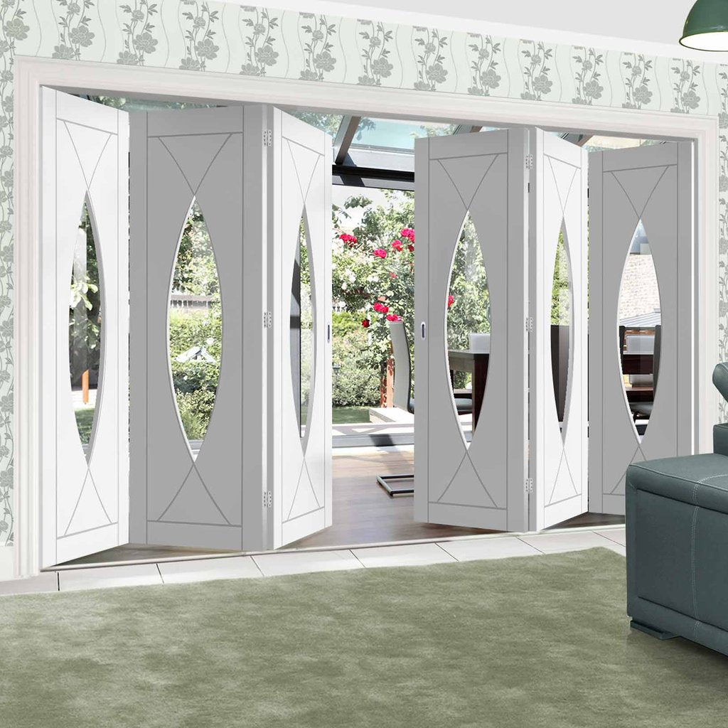 Bespoke Thrufold Pesaro White Primed Glazed Folding 3+3 Door