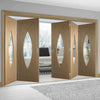 Five Folding Doors & Frame Kit - Pesaro Oak 3+2 - Clear Glass - Unfinished