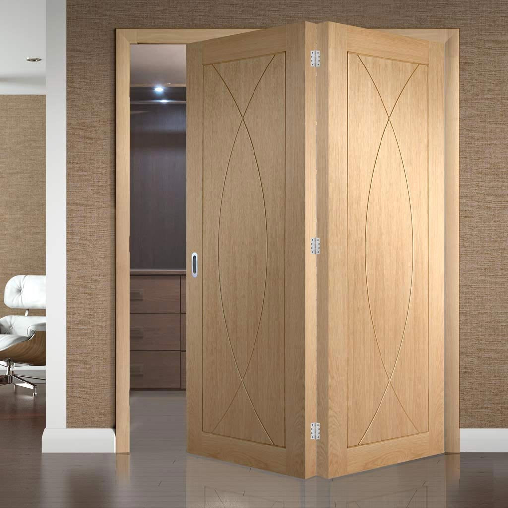 Two Folding Doors & Frame Kit - Pesaro Oak Flush 2+0 - Prefinished