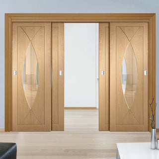Image: Bespoke Thruslide Pesaro Oak Glazed - 4 Sliding Doors and Frame Kit