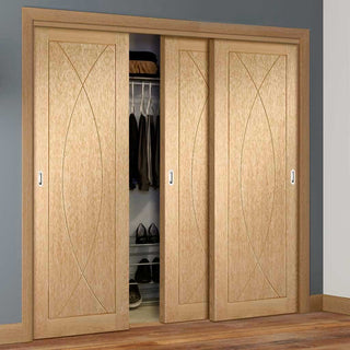 Image: Bespoke Thruslide Pesaro Oak Flush 3 Door Wardrobe and Frame Kit