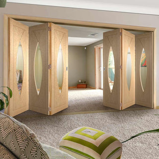 Image: Bespoke Thrufold Pesaro Oak Glazed Folding 3+3 Door - Prefinished