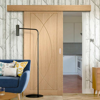 Image: Bespoke Thruslide Surface Pesaro Oak Flush - Sliding Door and Track Kit