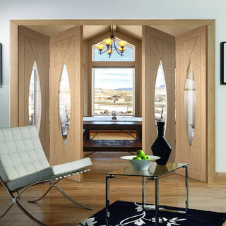 Image: Bespoke Thrufold Pesaro Oak Glazed Folding 2+2 Door