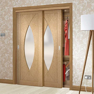Image: Bespoke Thruslide Pesaro Oak Glazed 2 Door Wardrobe and Frame Kit